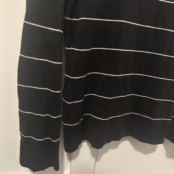 Talbots Petites Silk Blend Black White Stripe Crewneck Sweater Size MP Medium - Picture 2 of 7